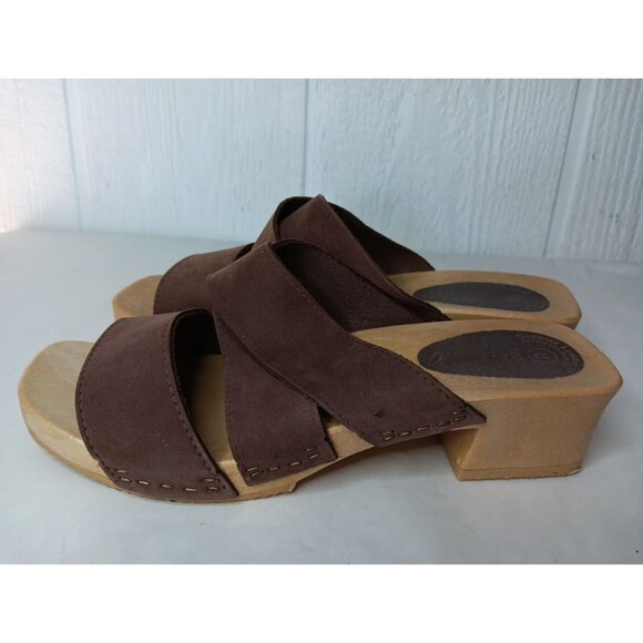 Vtg Romano Randi Sandals Clogs Women's 8 Brown Suede Leather Block Heel  Italy - Picture 2 of 6
